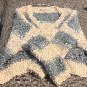 Altar'd State Blue and Cream V-Neck Sweater